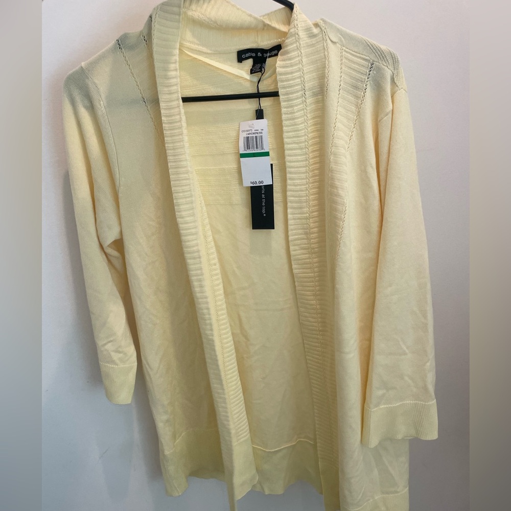 Yellow cardigan, never worn with tags, size L